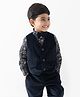 Tiber Taber Cotton Blend Sleeveless Solid Waistcoat With Bow - Navy Blue
