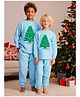 Cherry Crumble By Nitt Hyman Knit Full Sleeves Tree Patch Embroidered Tee & Pajama Set - Sky Blue