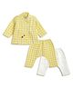 Tiber Taber Cotton Full Sleeves Bug Embroidered & Checkered Kimono & Coordinating Trousers Set - Yellow