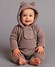 Cherry Crumble By Nitt Hyman Full Sleeves Animal Ears & Fur Detailed Footed Winter Romper - Brown