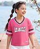Pine Kids Cotton Knit Half Drop Shoulder Sleeves T-Shirt with Text Print - Dark Pink
