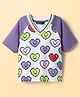 Pine Kids Cotton Knit Half Raglan Sleeves T-Shirt with Heart Print - White & Lilac