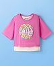 Pine Kids Cotton Knit Half Drop Shoulder Sleeves T-Shirt with Inner Tee & Text Puff Print - Pink