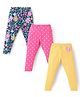 Babyhug Cotton Lycra Knit Full Length Leggings With Polka Dot & Floral Print Pack Of 3 - Blue Pink & Yellow