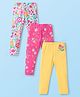 Babyhug Cotton Lycra Knit Full Length Leggings With Floral Print Pack of 3 - Yellow Pink & White