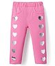 Babyhug Cotton Lycra Knit Full Length Jeggings with Hearts Foil Print - Pink