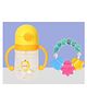 The Cheeky Kidzz Ring Shape Rattle Teething Silicone Toy Teether Pacifier with 320ml Straw Feeder BPA Free(YELLOW)