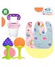 The Cheeky Kidzz Baby 1 Fruit Nibbler| 2 Soft Silicone Teethers| 1 U-Shape Toothbrush And 2 Cotton Bib Aprons BPA Free (Pink And Blue)