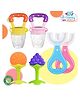 The Cheeky Kidzz Baby 2 Soft Fruit Shape Silicone Teethers With 2 Fruit Soothers Nibblers And 2 U-Shape Toothbrushes BPA Free (Blue & Pink)