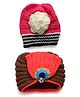 MayRa Knits Pack Of 2 Stone Embellished & Floral Designed Hand Knitted Caps - Orange & Pink