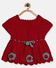 MayRa Knits Sleeveless Floral Designed Crotchet Hand Knitted Dress - Red