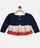 MayRa Knits Floral Designed Hand Knitted Dress With Full Sleeves Shrug Set - Blue