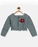 MayRa Knits Hand Knitted Full Sleeves Floral Self Designed Shrug - Grey