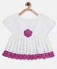 MayRa Knits Sleeveless Floral Designed Hand Knitted Dress - White