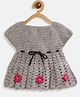 MayRa Knits Hand Knitted Sleeveless Floral Crochet Applique Detailed Dress - Grey