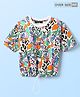Pine Kids Cotton Knit Half Sleeves Shoulder Drop T-Shirt With Floral Print - White