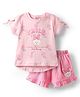 ToffyHouse Knit Half Sleeves Top & Shorts Set With Bunny Print & Patch - Baby Pink