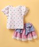 ToffyHouse Knitted Half Sleeves Top and Skirt With Stripes & Star Print - Pink & White