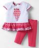 ToffyHouse Knitted Cap Sleeves Top & Leggings Set with Stripes & Ice-cream Print - Red & White