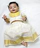 BownBee Cotton Half Sleeves Checked & Lace Embellished Pattu Pavda Lehenga Choli Set - Off White