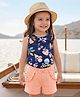Babyhug Single Jersey Knit Sleeveless T-Shirt & Shorts Set with Tropical Theme Print - Navy Blue & Pink