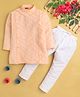 Jeet Ethnics Cotton Full Sleeves Check Embroidered Kurta Pyjama Set - Peach