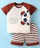 Mini Taurus Sinker Knit Half Raglan Sleeves T-Shirt & Shorts Set with Stripes - Brown & White