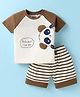 Mini Taurus Sinker Knit Half Raglan Sleeves T-Shirt & Shorts Set with Stripes - Khaki & White