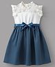 Mark & Mia Frill Sleeves Frock with Bow Applique - Blue & White