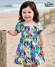 Babyhug Disney Single Jersey Knit Half Puffed Sleeves Frock With Minnie Mouse Print & Smocking Detailing - Multicolor