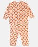 MINI KLUB Cotton Full Sleeves Geometric Printed Coordinating Top & Pant Set - Peach