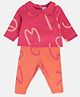MINI KLUB Blended Full Sleeves Alphabets Printed Coordinating Top & Pant Set - Pink & Orange