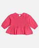MINI KLUB Cotton Full Puffed Sleeves Solid Smocked Top - Magenta