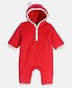 MINI KLUB Cotton Full Sleeves Ears Applique Detailed Hooded Romper - Red