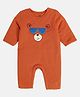MINI KLUB Cotton Full Sleeves Bear Printed & Sunglasses Applique Detailed Romper - Rust Orange