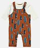 MINI KLUB Cotton Deers Printed Dungaree With Full Sleeves Tee - Marshmallow & Brown
