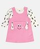 MINI KLUB Cotton Dog Printed & Applique Detailed Pinafore Dress With Full Sleeves Top - Marshmallow & Pink