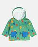 MINI KLUB Cotton Full Sleeves Puzzles Printed Zipper Jacket - Green