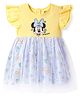 Babyhug Disney Single Jersey Knit Frill Sleeves Mesh Frock with Minnie Mouse & Floral Print - Yellow & Light Blue