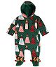 MINI KLUB Cotton Knit Full Sleeves Animal Printed Hooded Sleepsuit - Green
