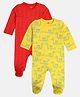 MINI KLUB Cotton Knit Pack of 2 Full Sleeves Alphabets & Dinosaur Printed Sleepsuits - Red & Yellow