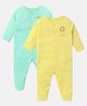 MINI KLUB Cotton Knit Pack of 2 Full Sleeves Lion & Dinosaur Printed Sleepsuits - Yellow & Green