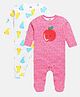 MINI KLUB Cotton Knit Pack of 2 Full Sleeves Polka Dots & Pear Printed Sleepsuits - White & Pink