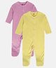 MINI KLUB Cotton Knit Pack of 2 Full Sleeves Solid Sleepsuits - Purple & Yellow