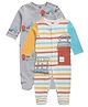 MINI KLUB Cotton Knit Pack of 2 Full Sleeves Striped & Fruits Printed Sleepsuits - Grey & White
