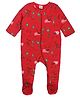 MINI KLUB Cotton Knit Full Sleeves Reindeer Printed Sleepsuit - Red