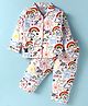 Enfance Core Cotton Woven Full Sleeves Doodle Art Printed Coordinating Night Suit Set - White