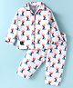Enfance Core Cotton Woven Full Sleeves Cricket Batsman Printed Coordinating Night Suit Set - White