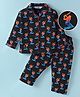 Enfance Core Cotton Woven Full Sleeves Cricket Batsman Printed Coordinating Night Suit Set - Black