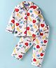Enfance Core Cotton Woven Full Sleeves Stationery Printed Coordinating Night Suit Set - White